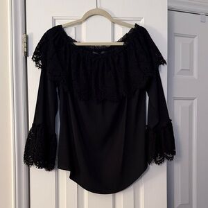 White House Black Market Black Lace Off-Shoulder Blouse